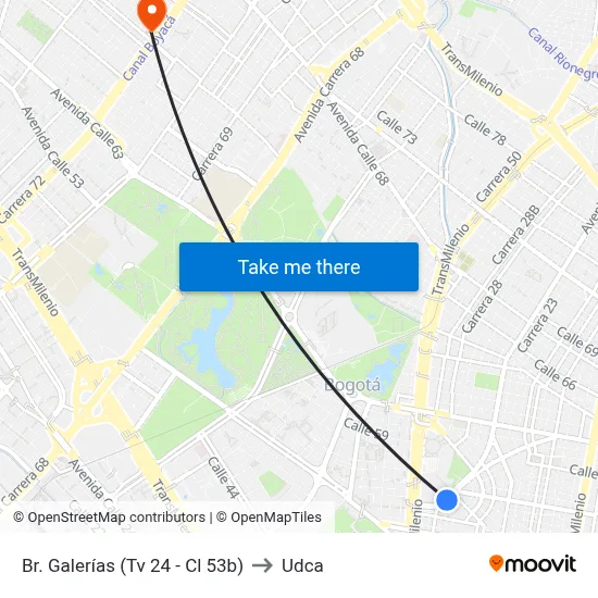 Br. Galerías (Tv 24 - Cl 53b) to Udca map