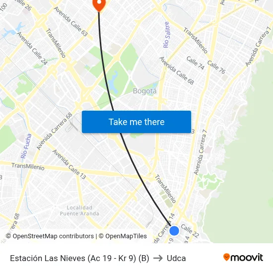 Estación Las Nieves (Ac 19 - Kr 9) (B) to Udca map