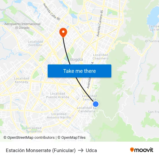 Estación Monserrate (Funicular) to Udca map
