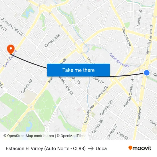Estación El Virrey (Auto Norte - Cl 88) to Udca map