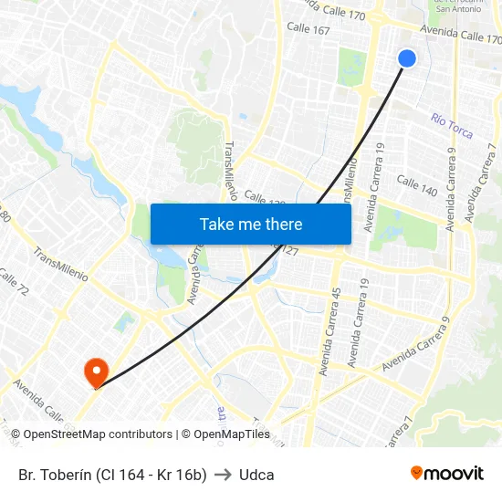 Br. Toberín (Cl 164 - Kr 16b) to Udca map