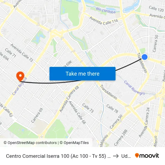 Centro Comercial Iserra 100 (Ac 100 - Tv 55) (A) to Udca map
