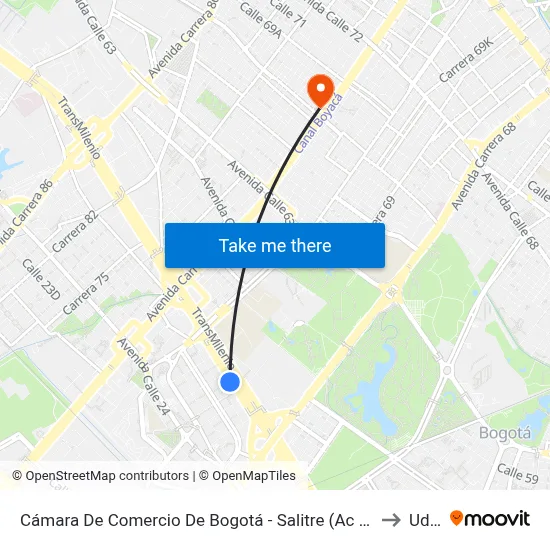 Cámara De Comercio De Bogotá - Salitre (Ac 26 - Kr 69) to Udca map