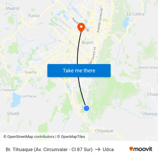 Br. Tihuaque (Av. Circunvalar - Cl 87 Sur) to Udca map