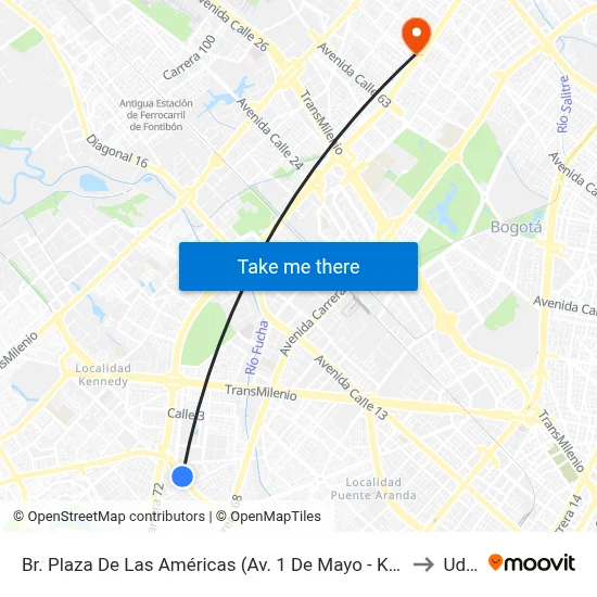 Br. Plaza De Las Américas (Av. 1 De Mayo - Kr 69c) (D) to Udca map