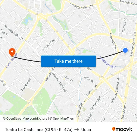 Teatro La Castellana (Cl 95 - Kr 47a) to Udca map
