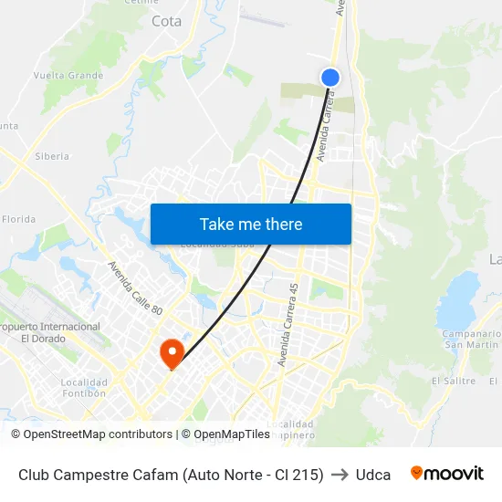 Club Campestre Cafam (Auto Norte - Cl 215) to Udca map