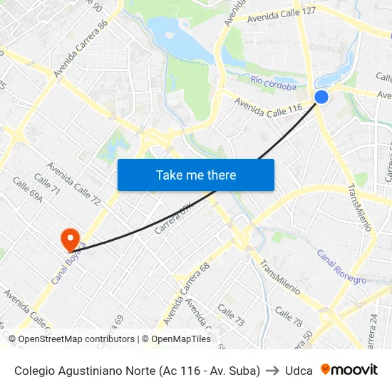 Colegio Agustiniano Norte (Ac 116 - Av. Suba) to Udca map
