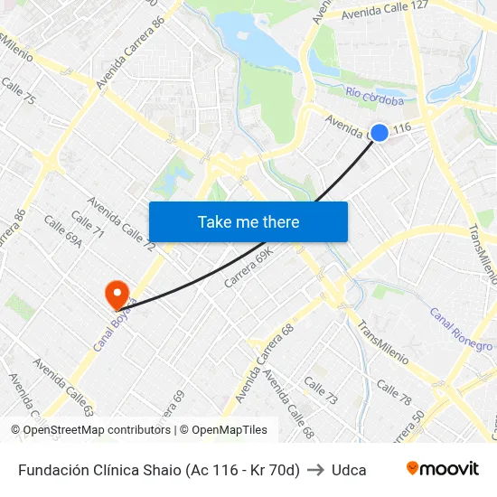 Fundación Clínica Shaio (Ac 116 - Kr 70d) to Udca map
