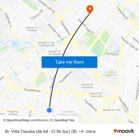 Br. Villa Claudia (Ak 68 - Cl 9b Sur) (B) to Udca map