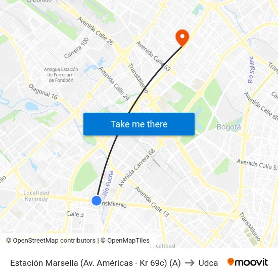 Estación Marsella (Av. Américas - Kr 69c) (A) to Udca map