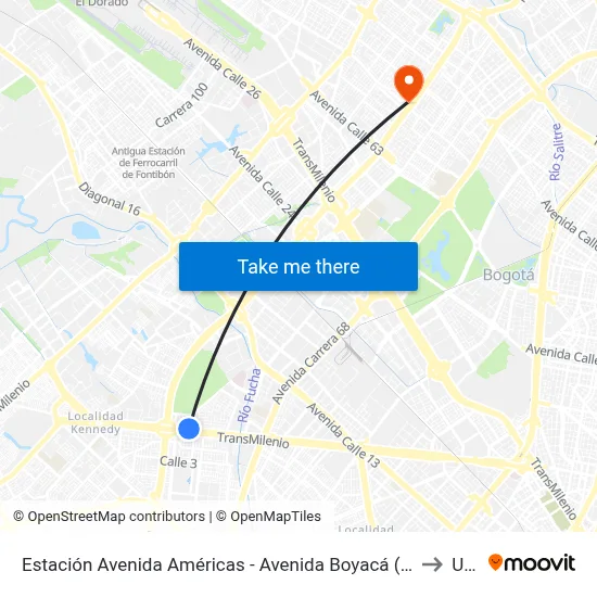 Estación Avenida Américas - Avenida Boyacá (Av. Américas - Kr 71b Bis) to Udca map