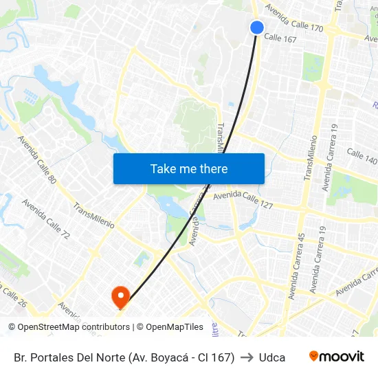 Br. Portales Del Norte (Av. Boyacá - Cl 167) to Udca map