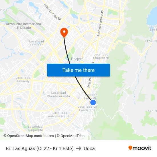 Br. Las Aguas (Cl 22 - Kr 1 Este) to Udca map