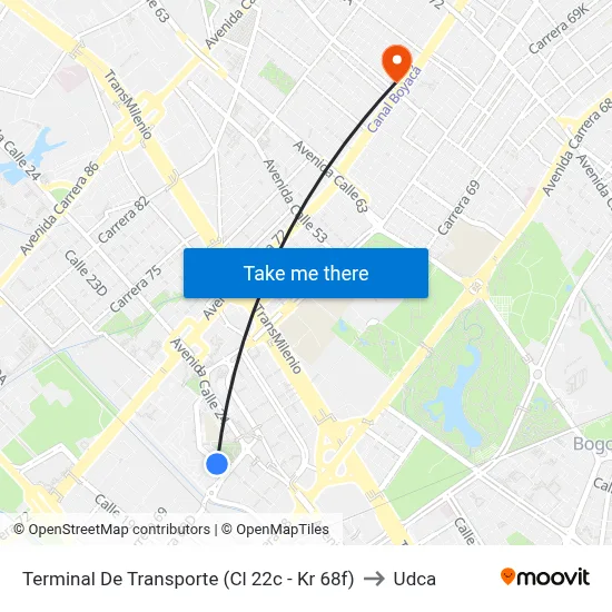 Terminal De Transporte (Cl 22c - Kr 68f) to Udca map