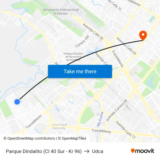 Parque Dindalito (Cl 40 Sur - Kr 96) to Udca map