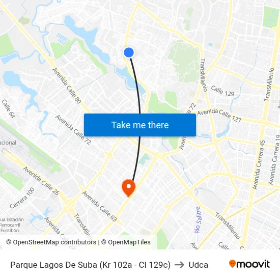 Parque Lagos De Suba (Kr 102a - Cl 129c) to Udca map