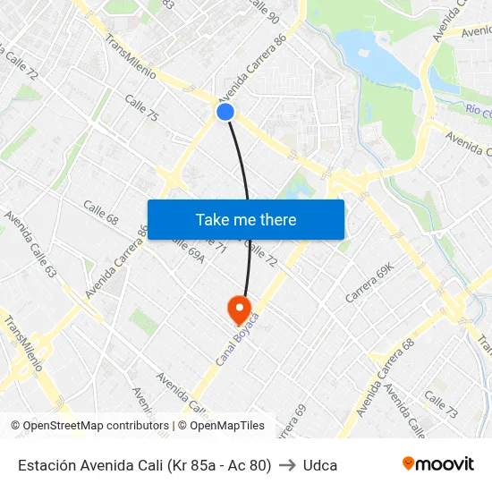 Estación Avenida Cali (Kr 85a - Ac 80) to Udca map