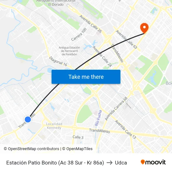 Estación Patio Bonito (Ac 38 Sur - Kr 86a) to Udca map