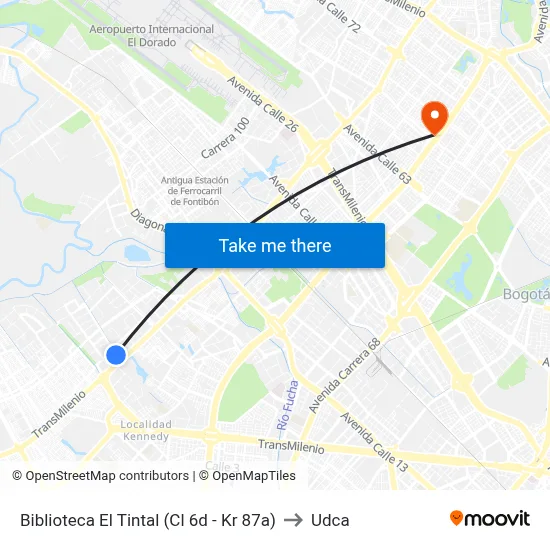 Biblioteca El Tintal (Cl 6d - Kr 87a) to Udca map