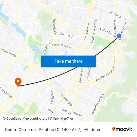 Centro Comercial Palatino (Cl 140 - Ak 7) to Udca map