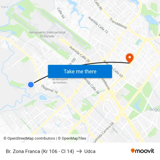 Br. Zona Franca (Kr 106 - Cl 14) to Udca map