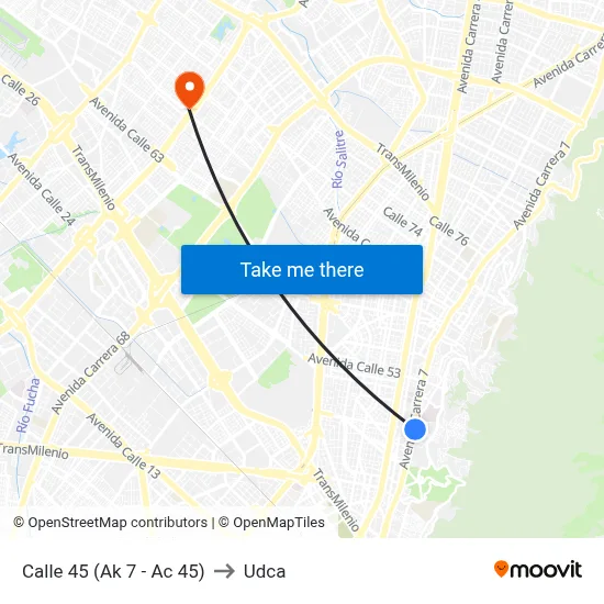 Calle 45 (Ak 7 - Ac 45) to Udca map