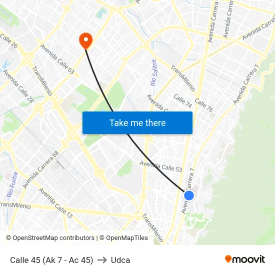 Calle 45 (Ak 7 - Ac 45) to Udca map