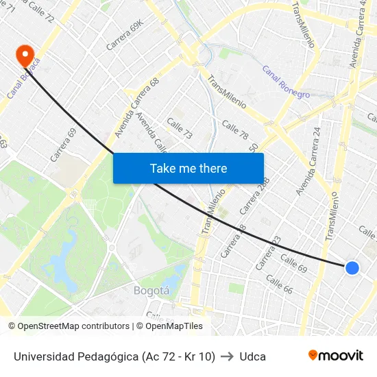 Universidad Pedagógica (Ac 72 - Kr 10) to Udca map