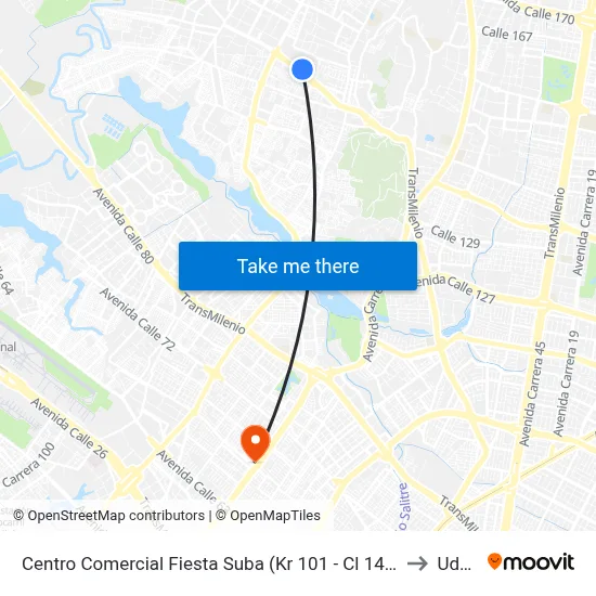 Centro Comercial Fiesta Suba (Kr 101 - Cl 147) to Udca map