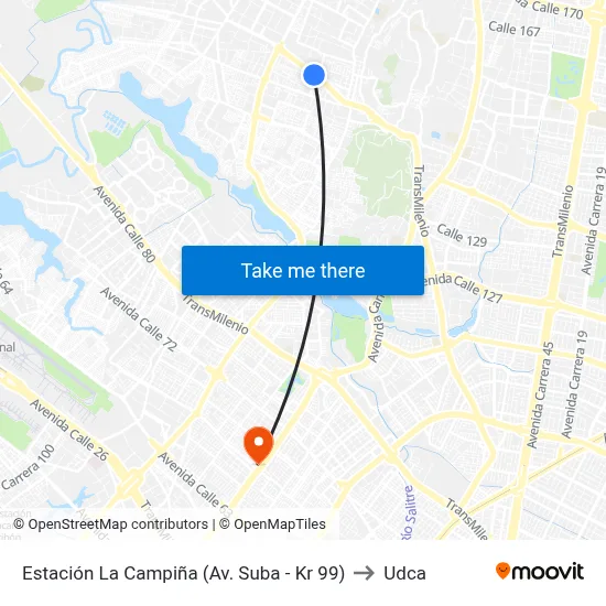Estación La Campiña (Av. Suba - Kr 99) to Udca map