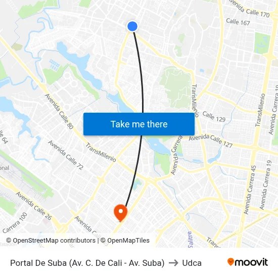Portal De Suba (Av. C. De Cali - Av. Suba) to Udca map