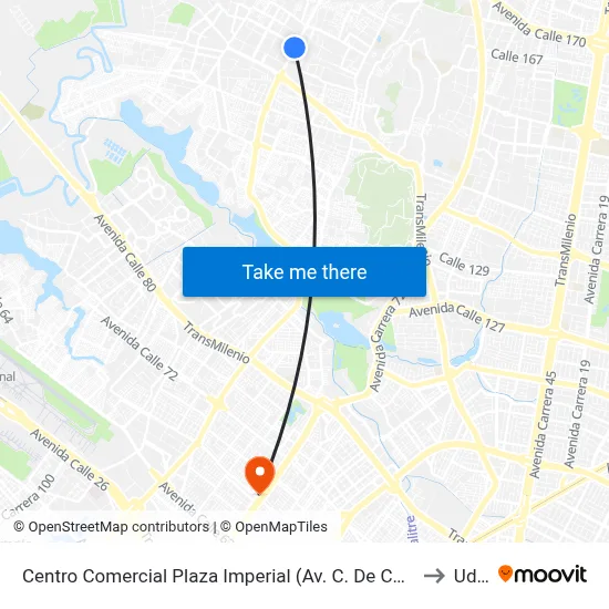 Centro Comercial Plaza Imperial (Av. C. De Cali - Cl 151c) to Udca map