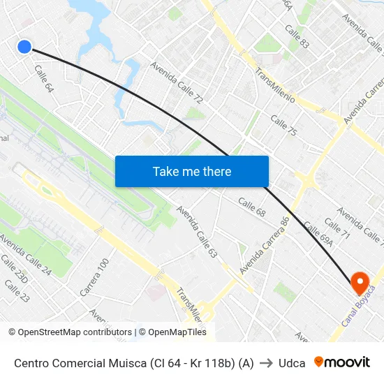 Centro Comercial Muisca (Cl 64 - Kr 118b) (A) to Udca map