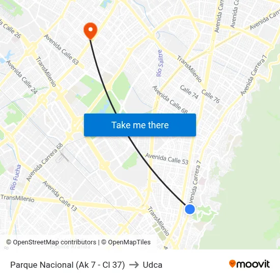 Parque Nacional (Ak 7 - Cl 37) to Udca map