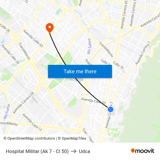 Hospital Militar (Ak 7 - Cl 50) to Udca map