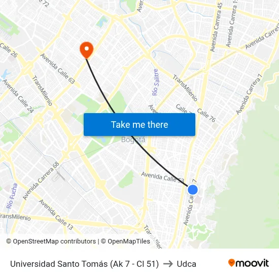 Universidad Santo Tomás (Ak 7 - Cl 51) to Udca map