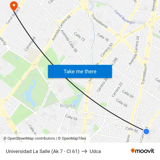 Universidad La Salle (Ak 7 - Cl 61) to Udca map