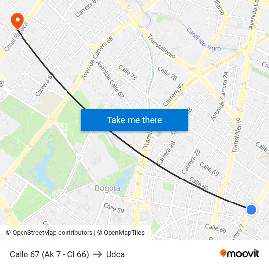 Calle 67 (Ak 7 - Cl 66) to Udca map
