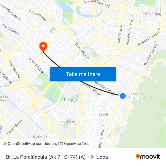 Br. La Porciúncula (Ak 7 - Cl 74) (A) to Udca map