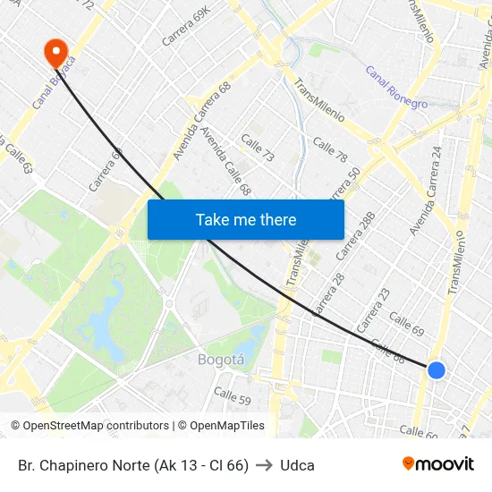 Br. Chapinero Norte (Ak 13 - Cl 66) to Udca map
