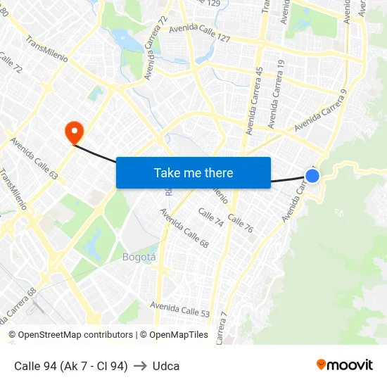 Calle 94 (Ak 7 - Cl 94) to Udca map