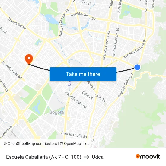 Escuela Caballería (Ak 7 - Cl 100) to Udca map