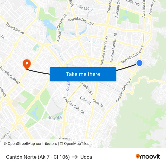 Cantón Norte (Ak 7 - Cl 106) to Udca map