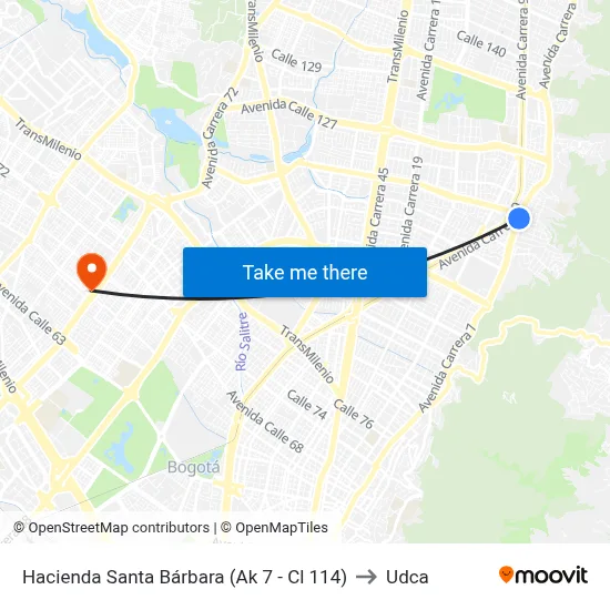 Hacienda Santa Bárbara (Ak 7 - Cl 114) to Udca map