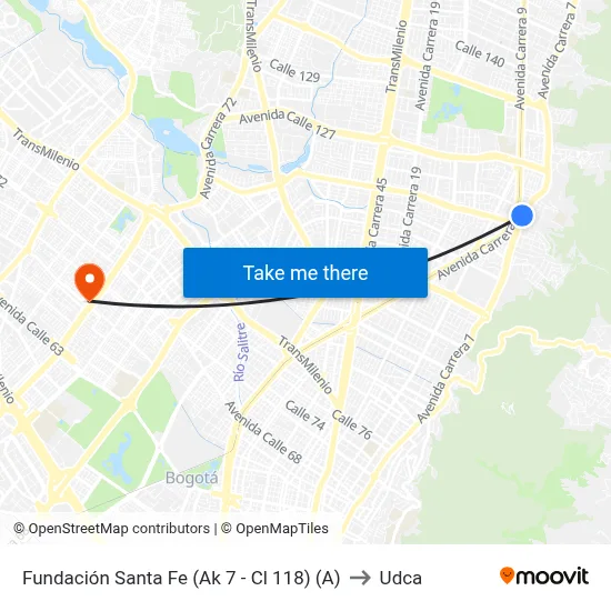 Fundación Santa Fe (Ak 7 - Cl 118) (A) to Udca map
