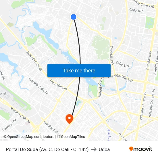 Portal De Suba (Av. C. De Cali - Cl 142) to Udca map