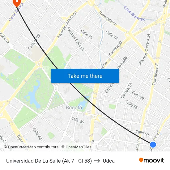 Universidad De La Salle (Ak 7 - Cl 58) to Udca map