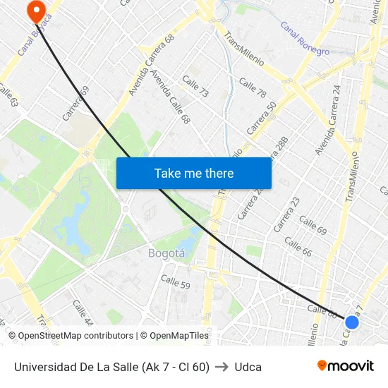 Universidad De La Salle (Ak 7 - Cl 60) to Udca map