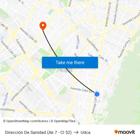 Dirección De Sanidad (Ak 7 - Cl 52) to Udca map